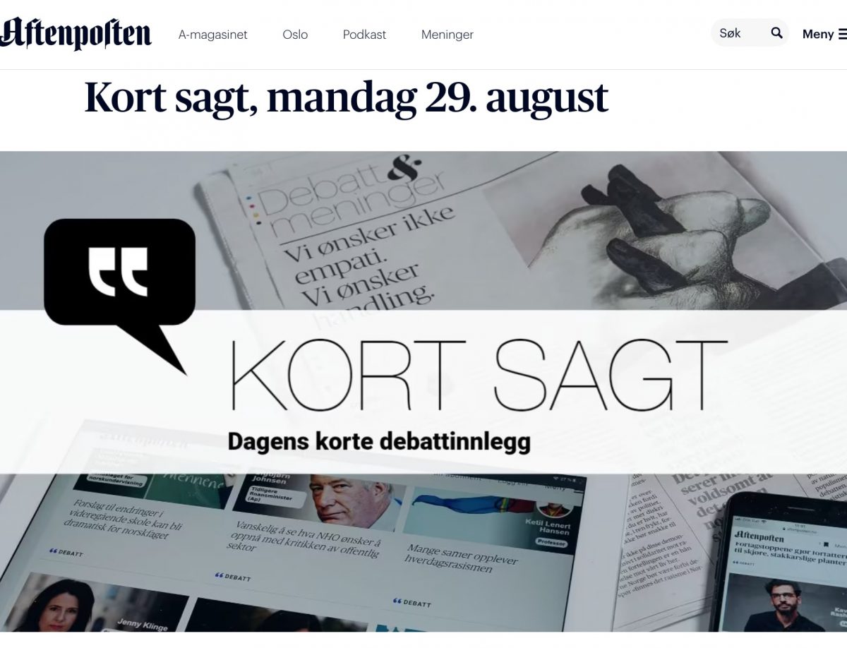 Aftenposten debatt august 2022 Takk Vibeke Løkkeberg